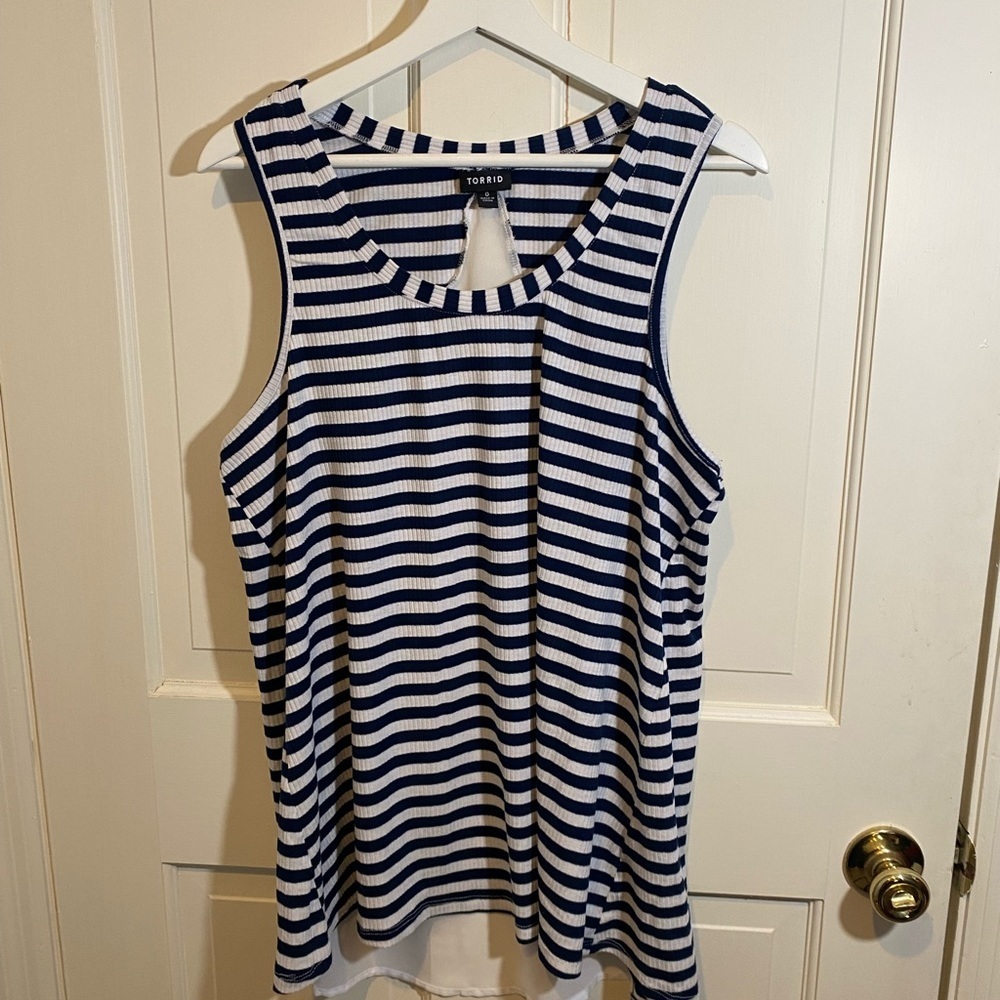 Torrid Blue Striped Ribbed Tank with Sheer Back SIZE 0